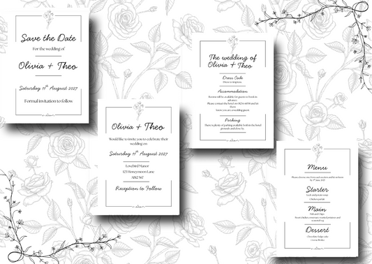 Monochrome Floral – Wedding Stationery Bundle 1