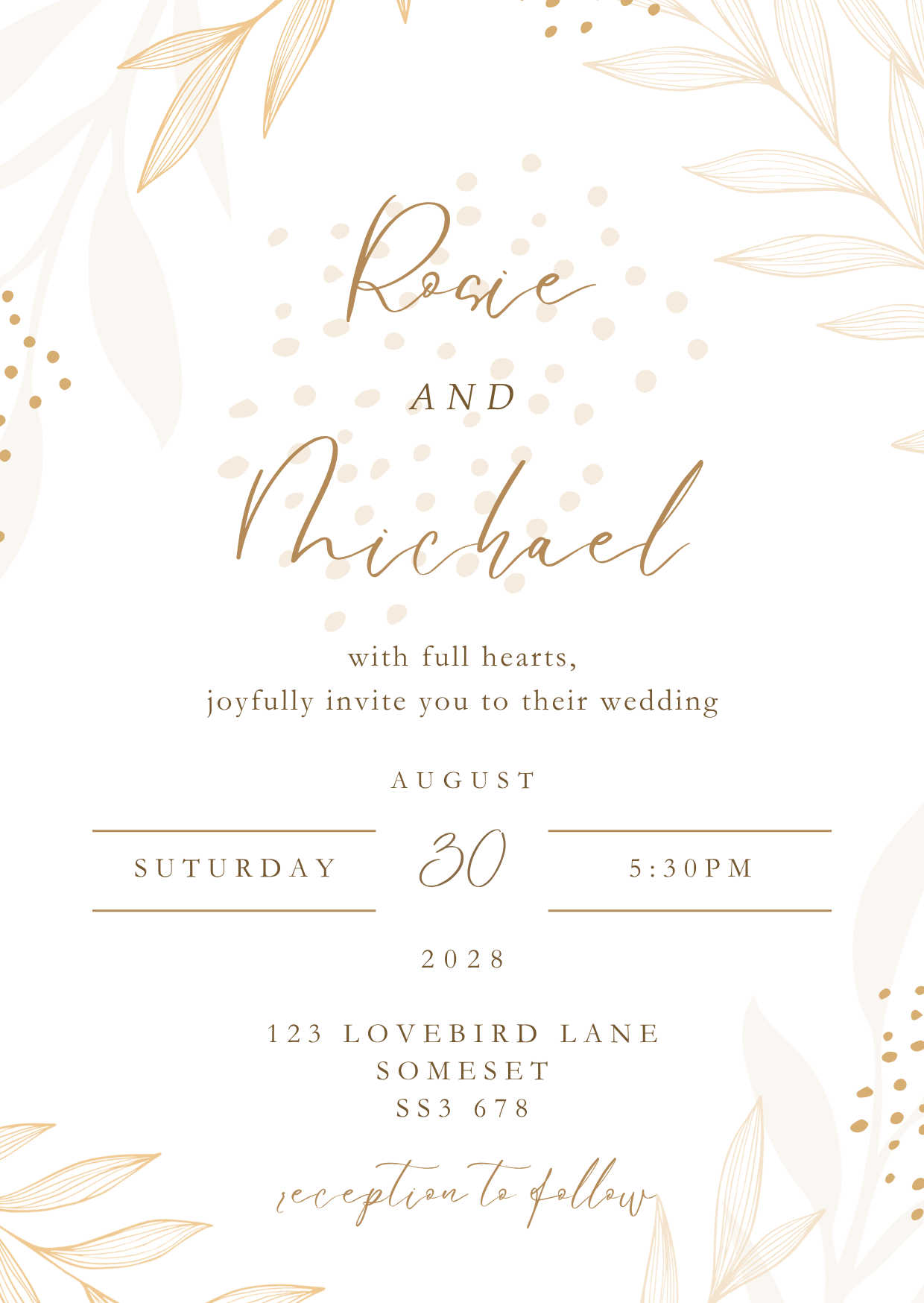 Pink and Gold Leaf Wedding Invitation