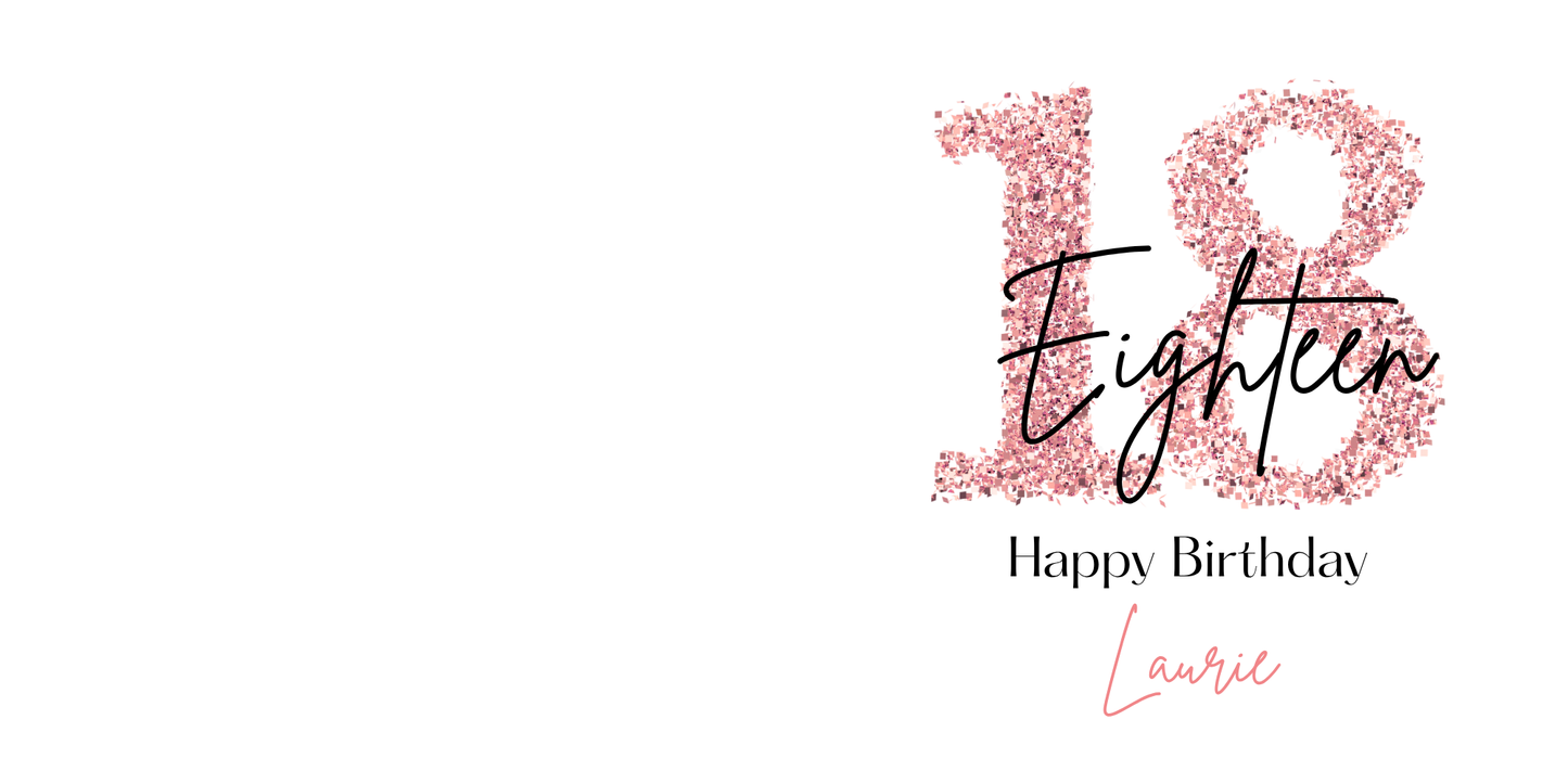 Rose Gold Glitter 18th Birthday Card – Personalised with Name