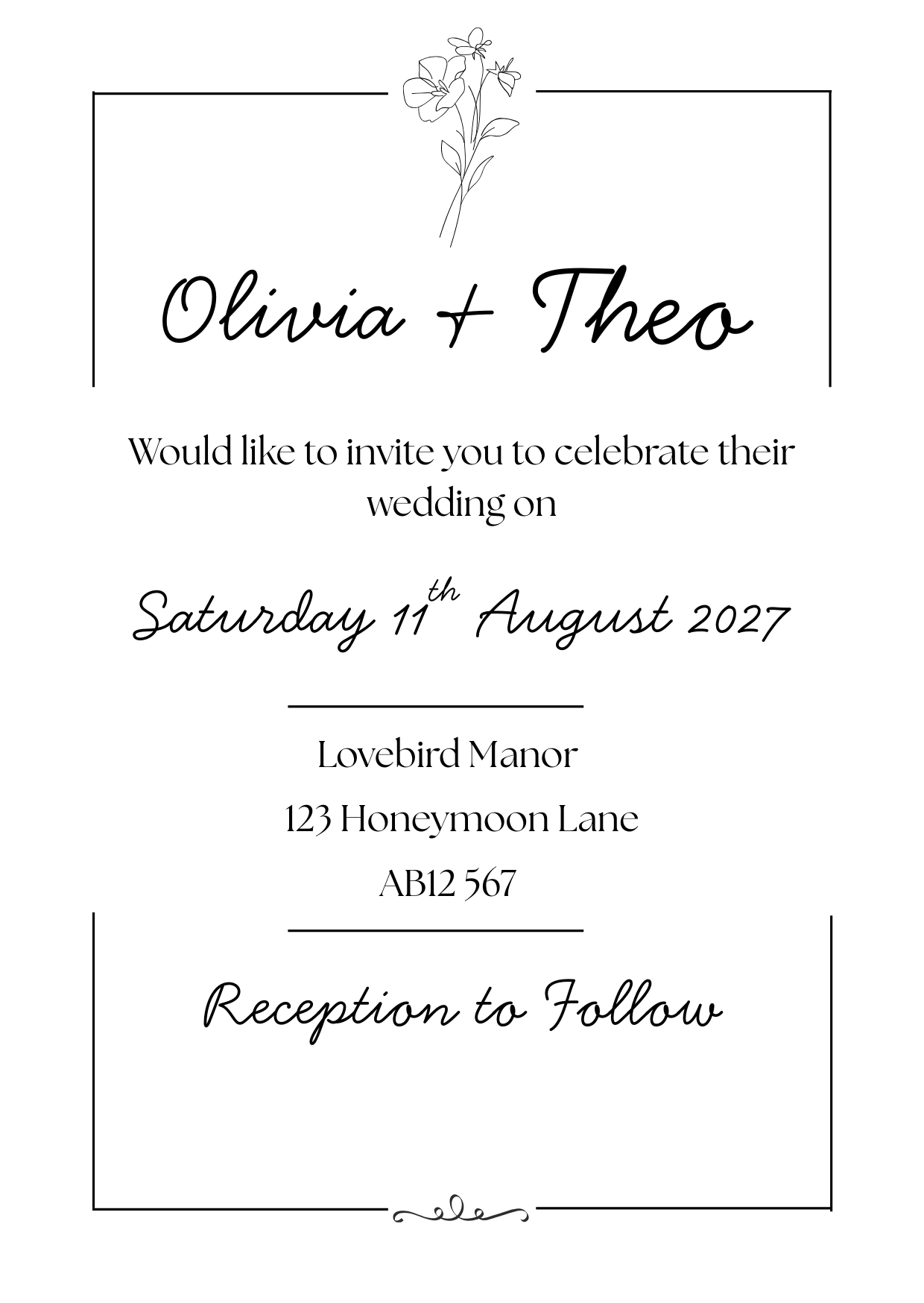 Monochrome Floral Wedding Invitation
