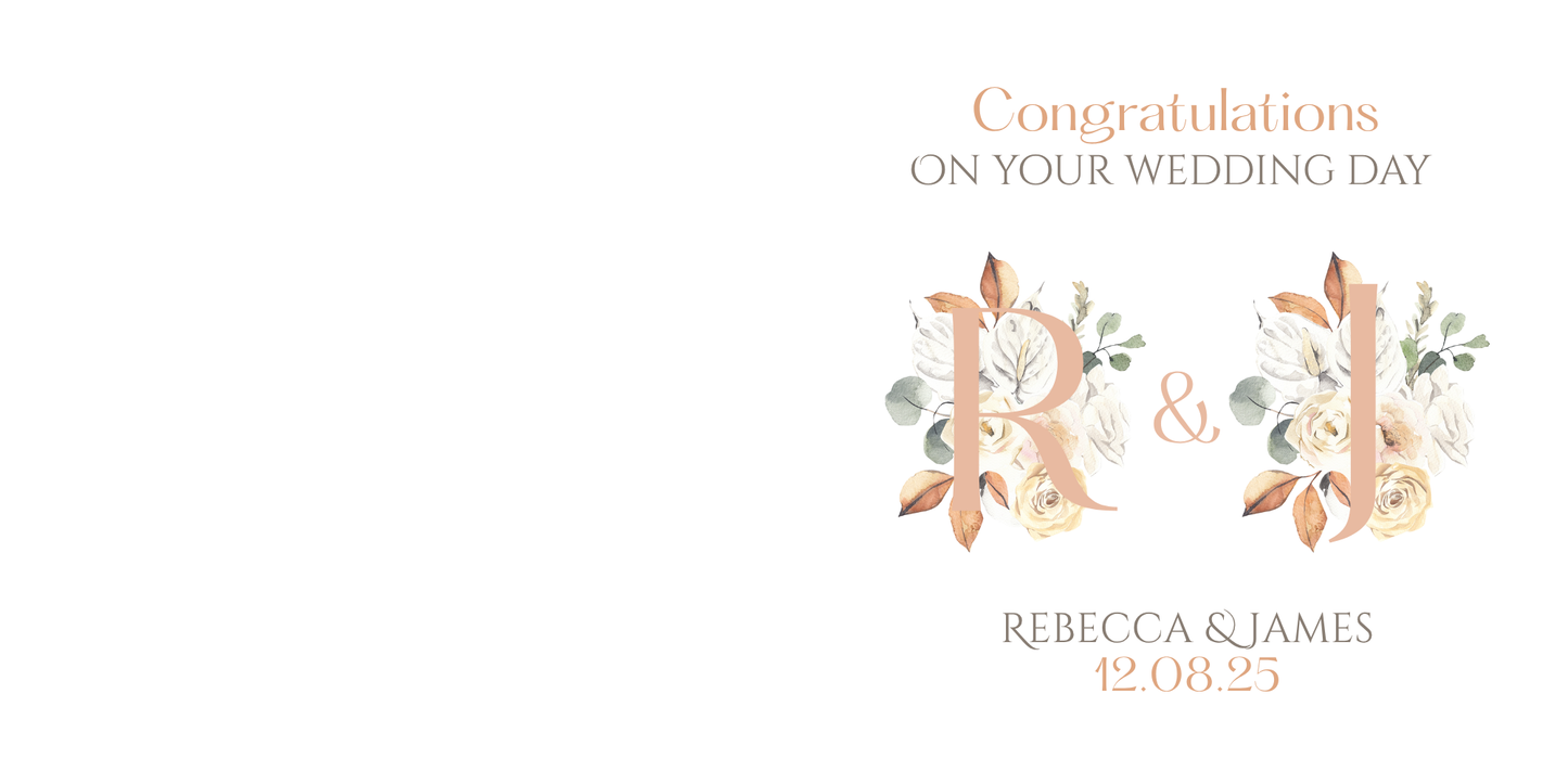 Wedding Day Congratulations Greeting Card – Elegant Floral Monogram