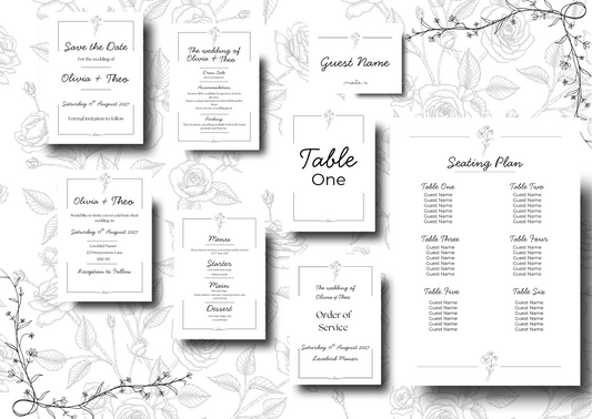 Monochrome Floral - Wedding Stationary Bundle 3