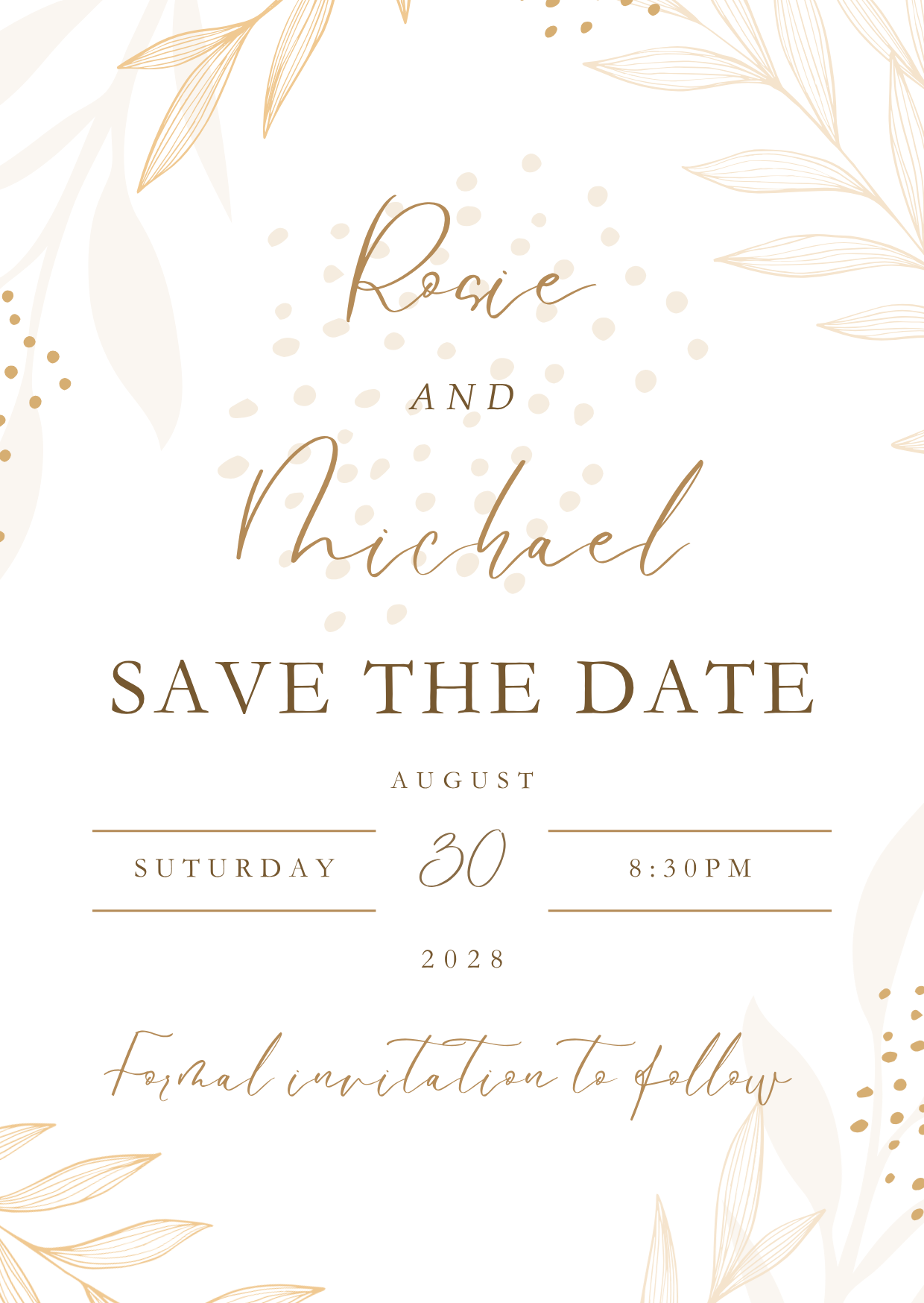 Pink and Gold Leaf Save the Date