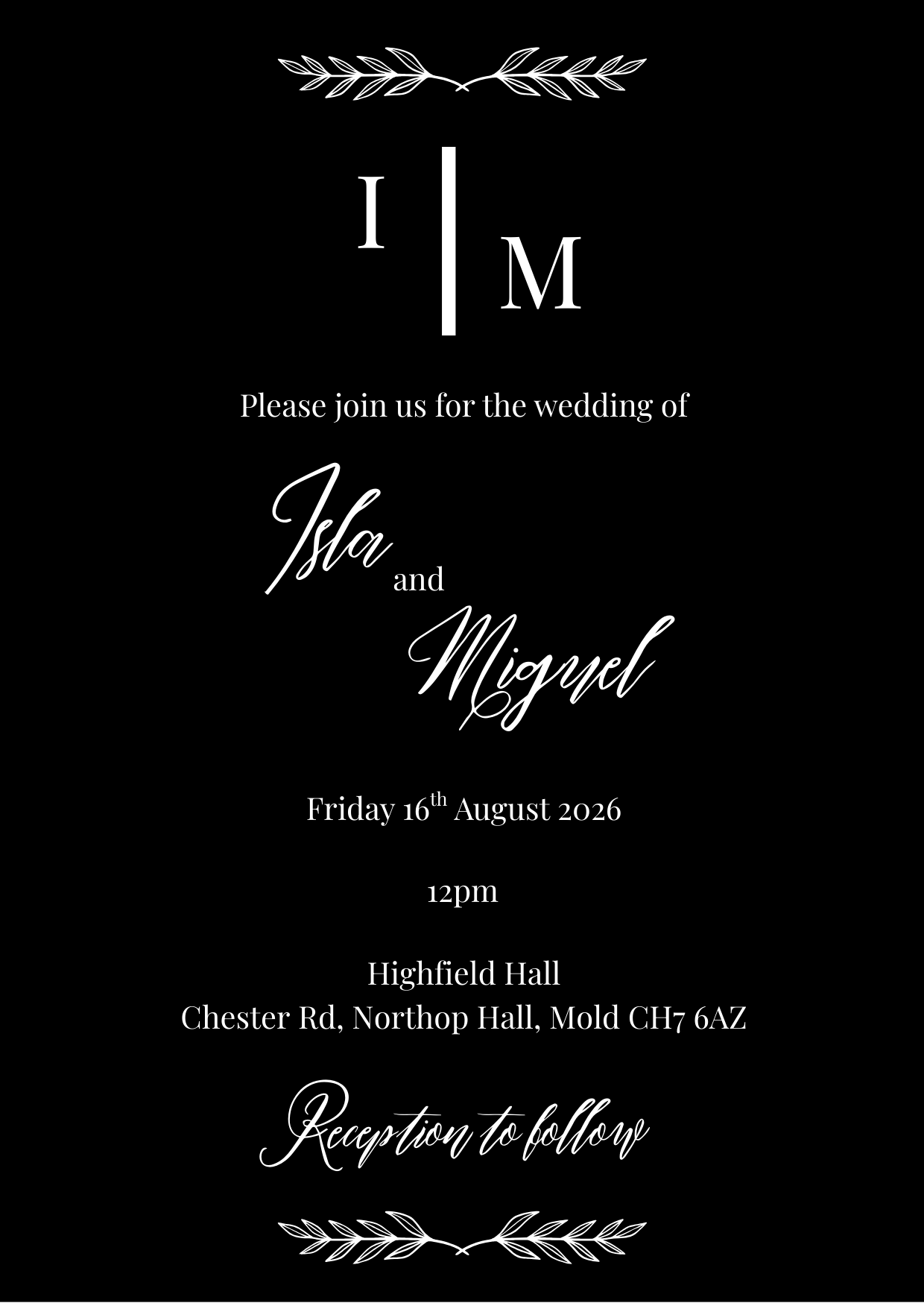 Black Monogram A6 Wedding Invitation