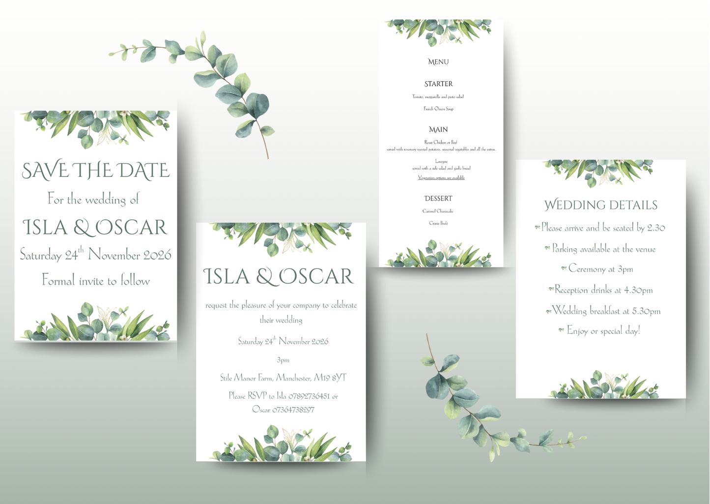 Eucalyptus Watercolour – Wedding Stationery Bundle 1