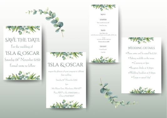 Eucalyptus Watercolour – Wedding Stationery Bundle 1