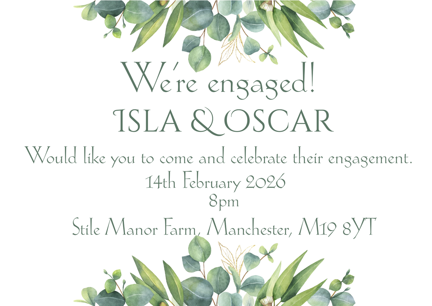Eucalyptus Water Colour Engagement Invitation