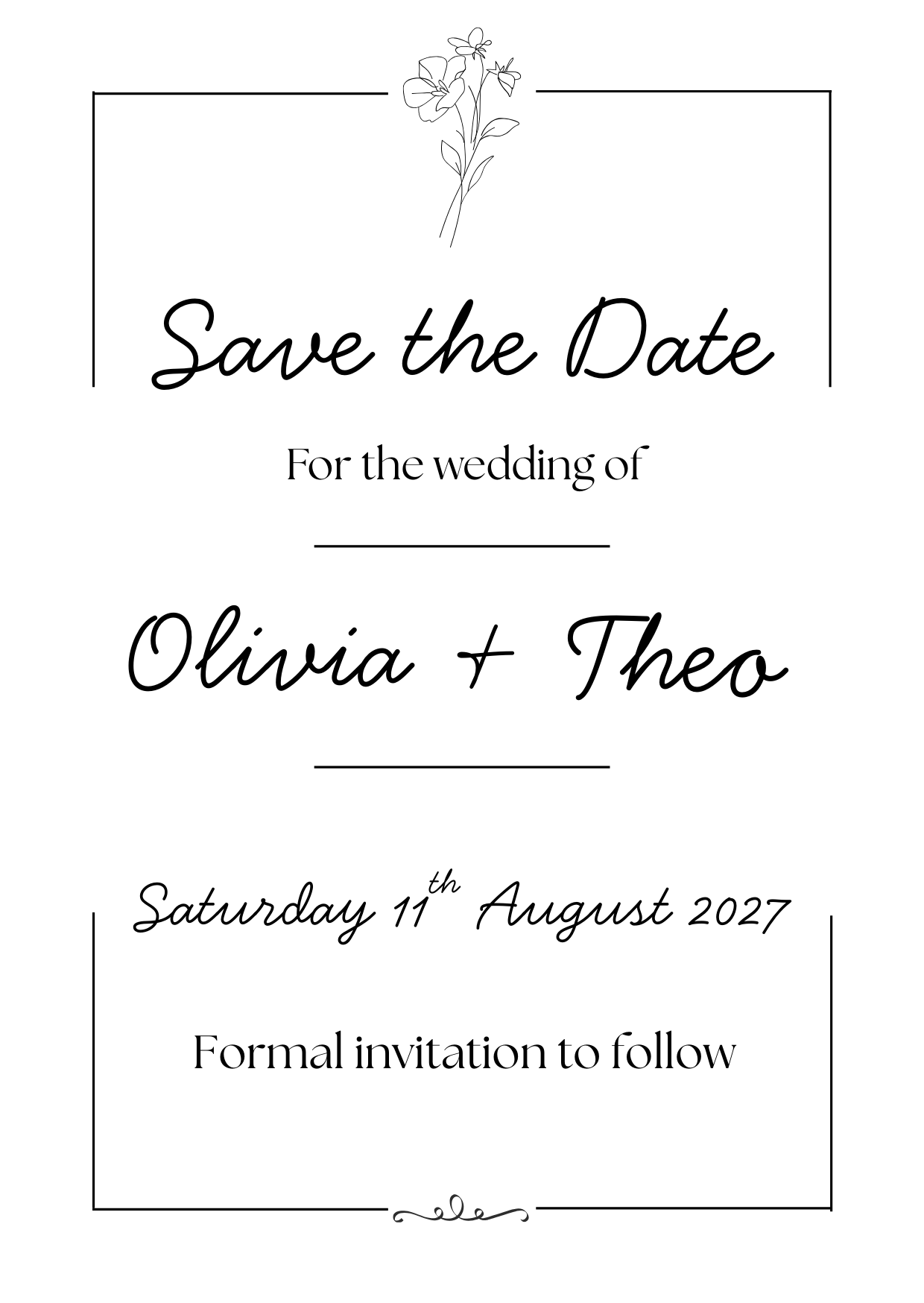 Monochrome Floral Save the Date