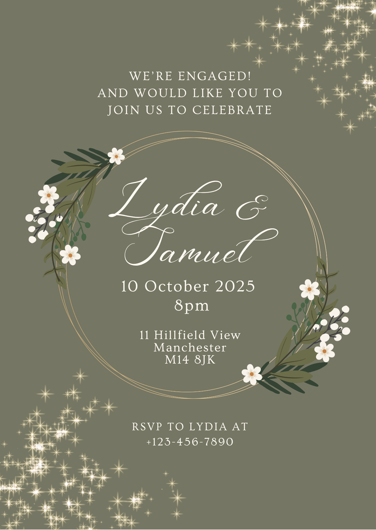 Dark Floral Engagement Invitation