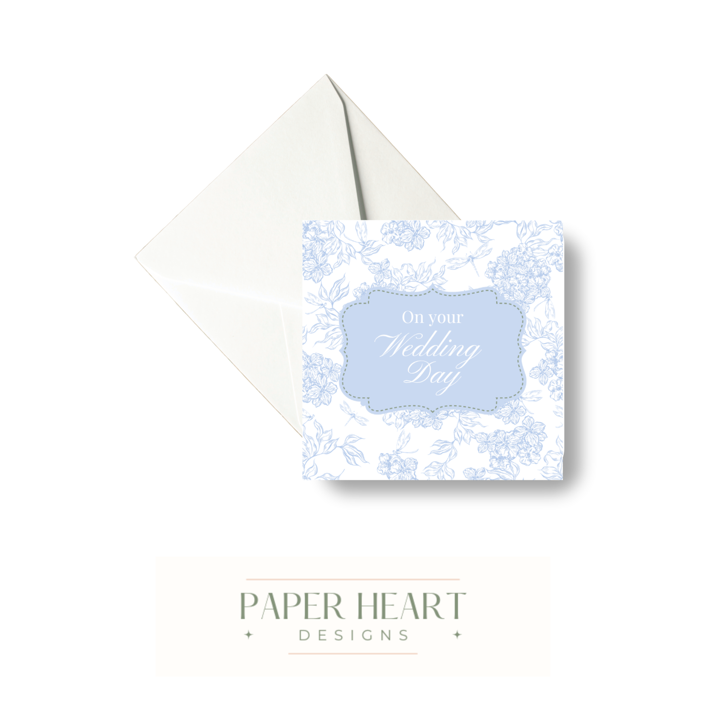 Pale Blue Floral Wedding Day Card