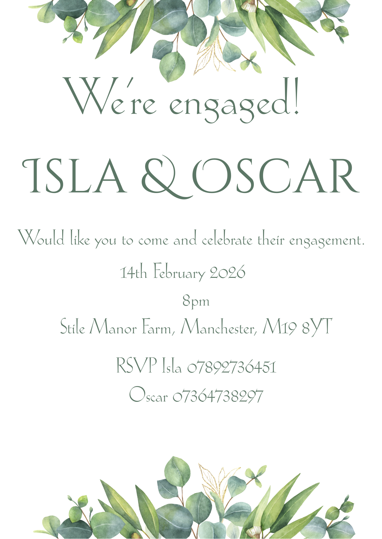 Eucalyptus Water Colour Engagement Invitation