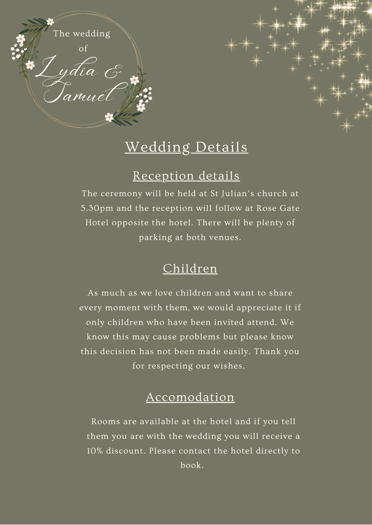Dark Floral Wedding Details Card