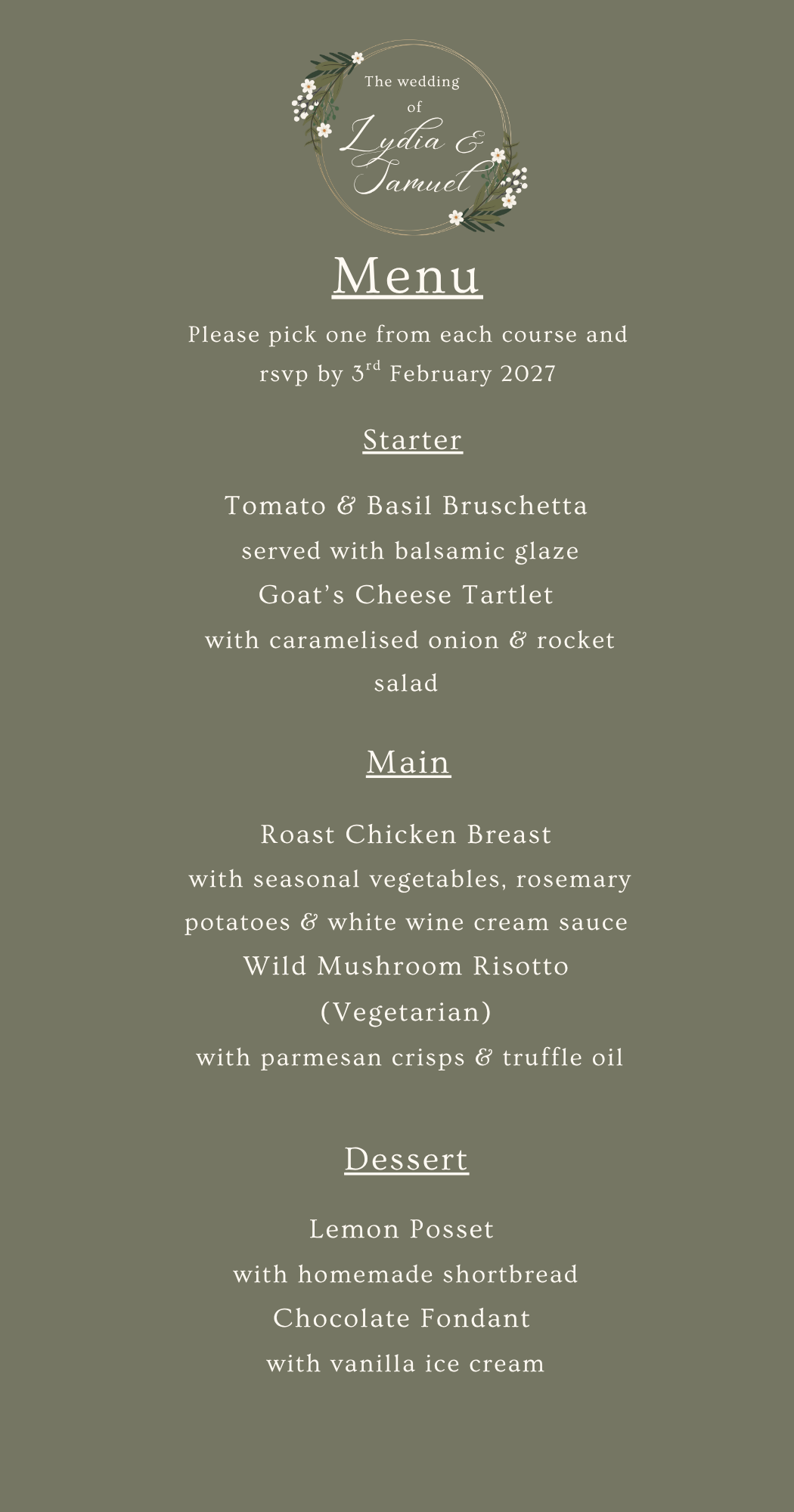Dark Floral – Wedding Menu (A6)