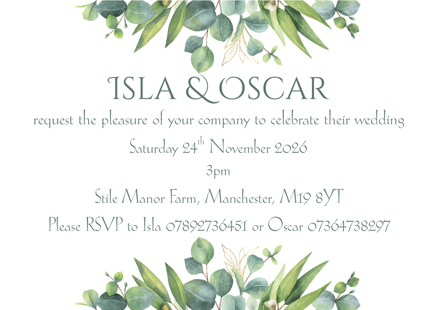 Eucalyptus Watercolour – Wedding Invitation