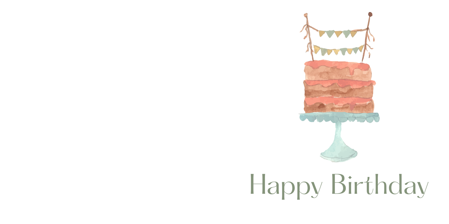 Watercolour Birthday Cake Greeting  Card – Pastel Happy Birthday