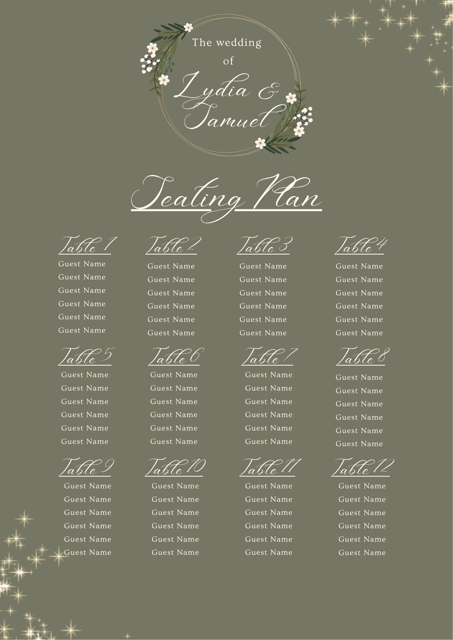 Dark Floral Seating Plan