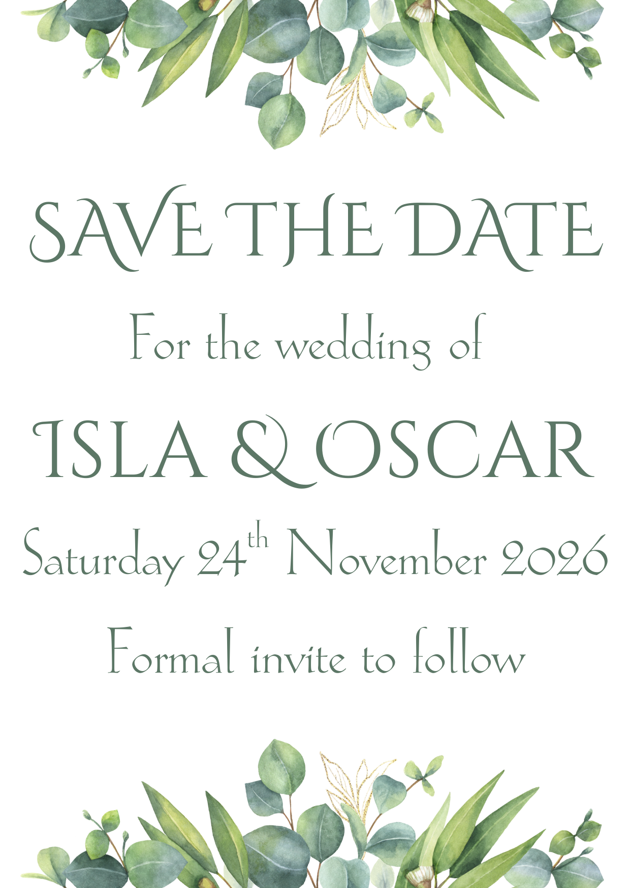 Eucalyptus Watercolour Save the Date | Elegant Botanical Wedding Announcement