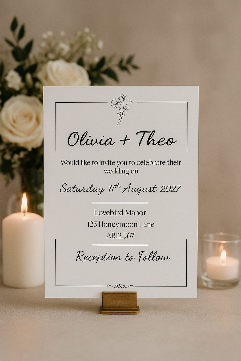 Monochrome Floral Wedding Invitation