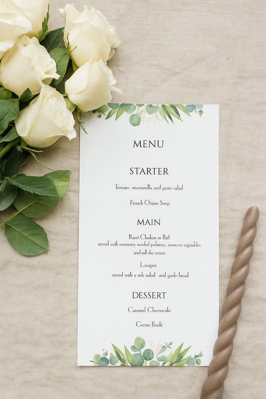 Eucalyptus Watercolour – Wedding Menu