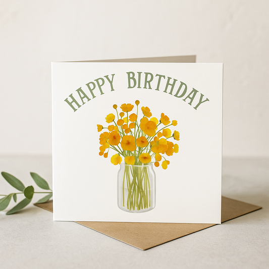 Yellow Buttercup Birthday Card – Bright Floral Design
