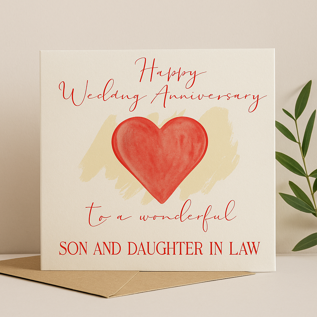 Red Heart Wedding Anniversary Card – For Son & Daughter-in-Law
