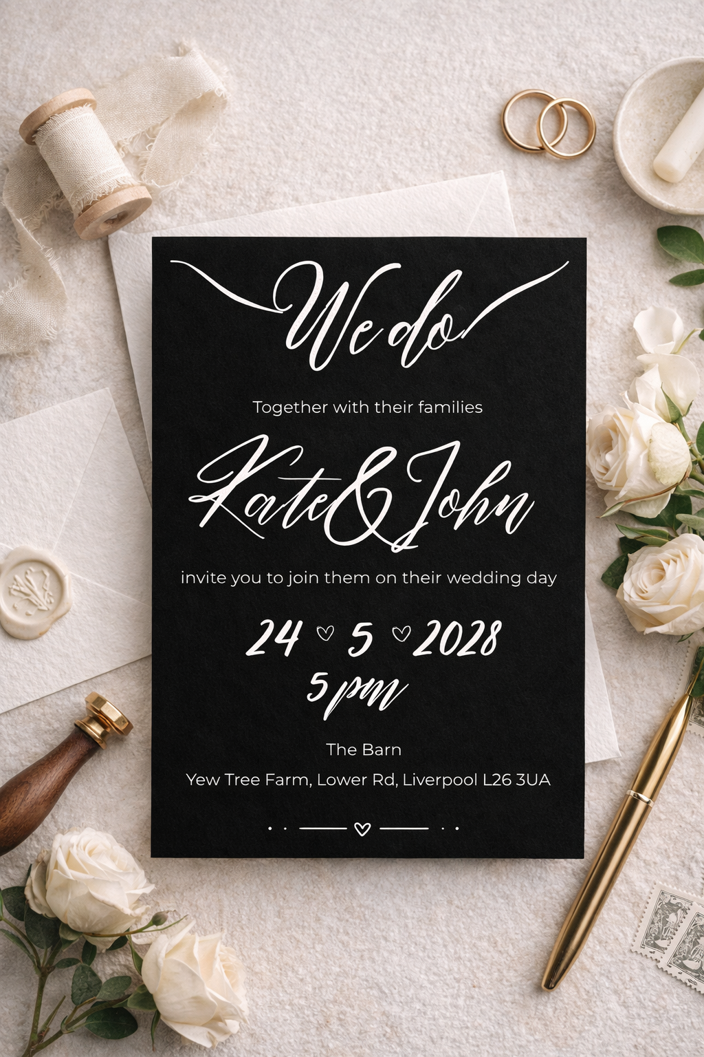 Black Script Wedding Invitation