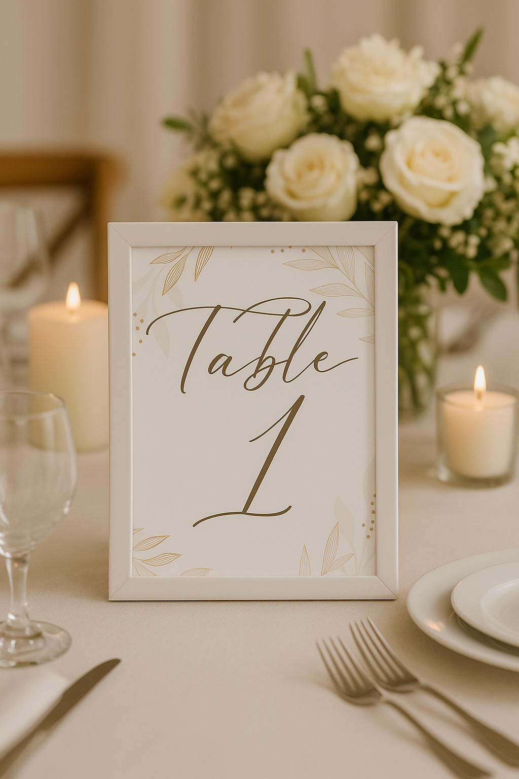 Pink and Gold Leaf Table Number