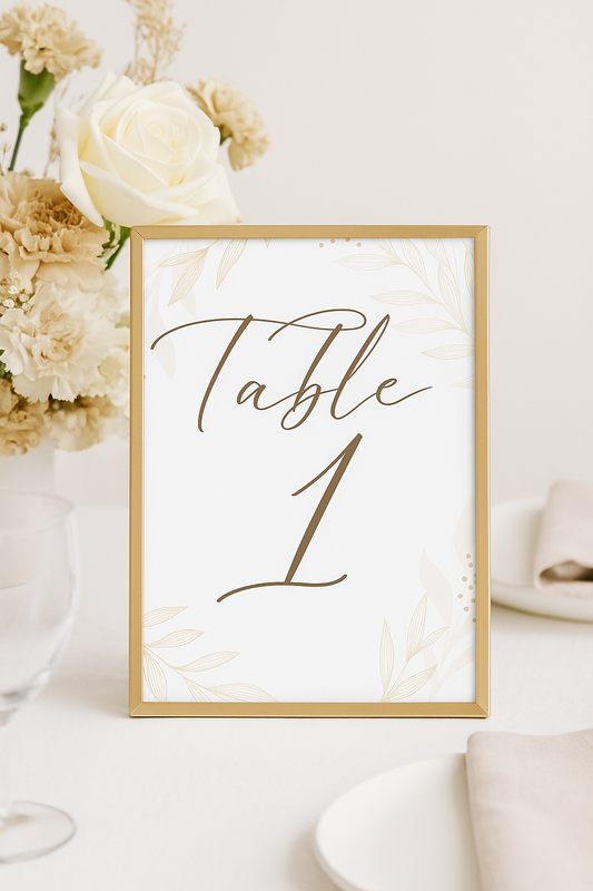 Pink and Gold Leaf Table Number