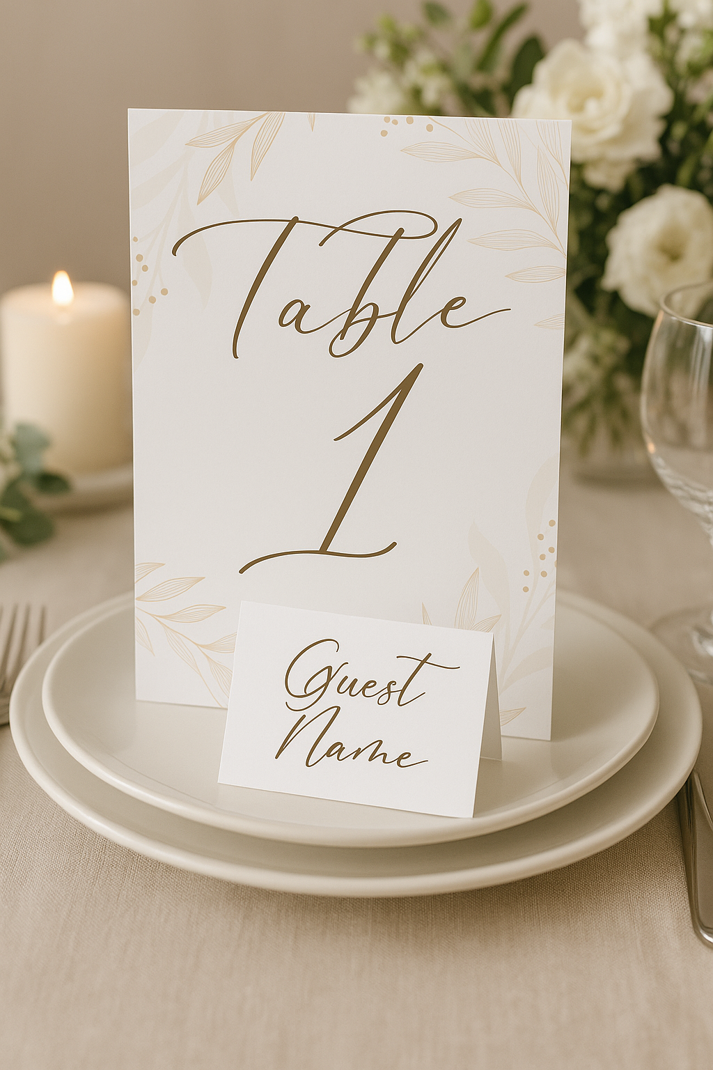 Pink and Gold Leaf  Guest Name Cards