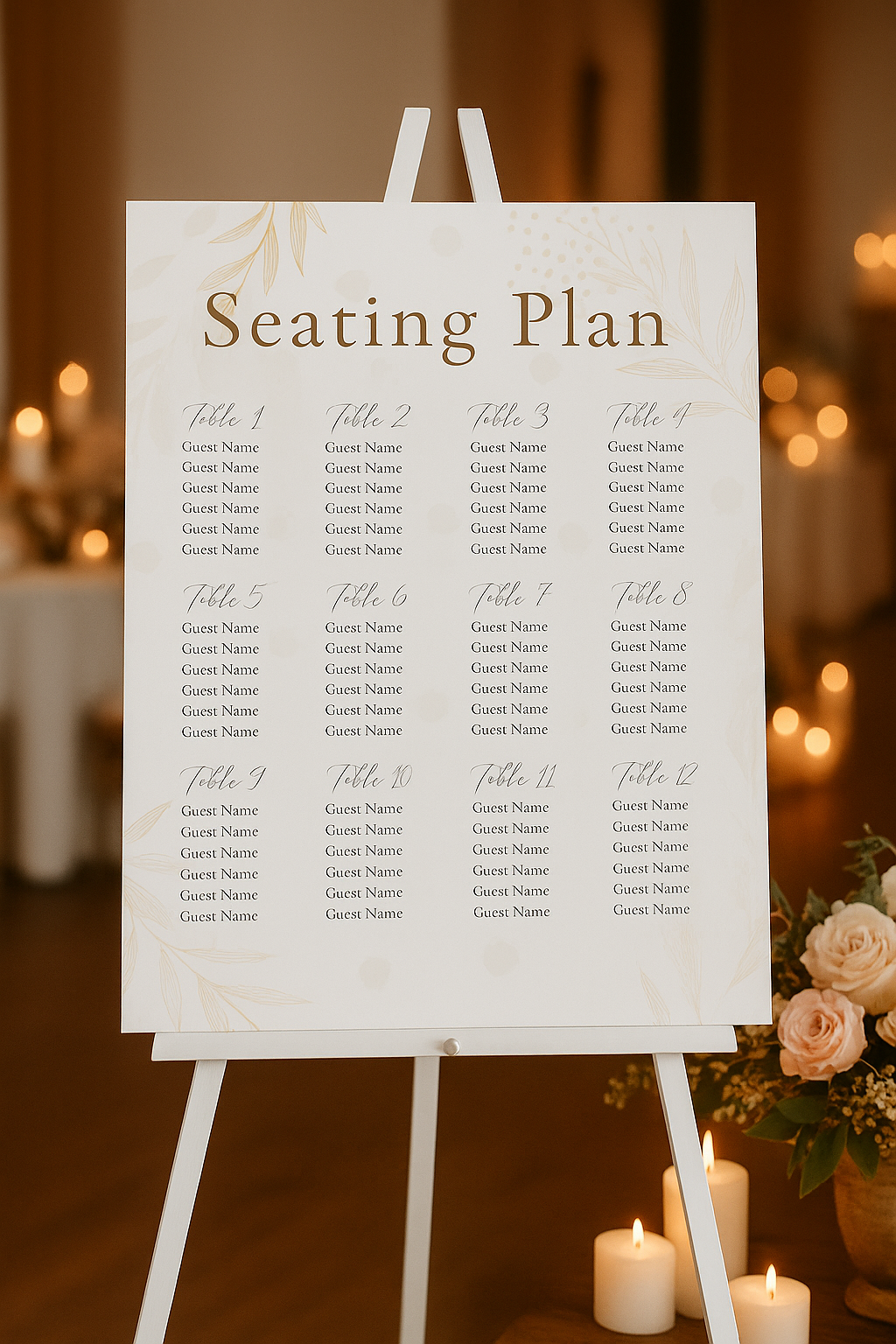 Pink and Gold Leaf Seating Plan
