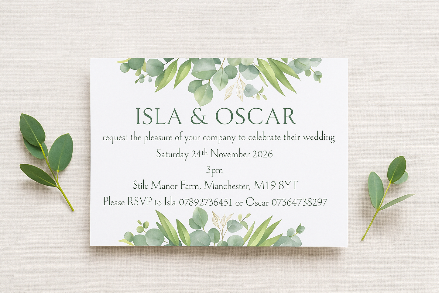 Eucalyptus Watercolour – Wedding Invitation