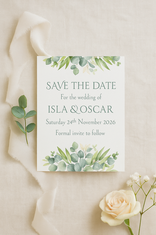 Eucalyptus Watercolour Save the Date | Elegant Botanical Wedding Announcement