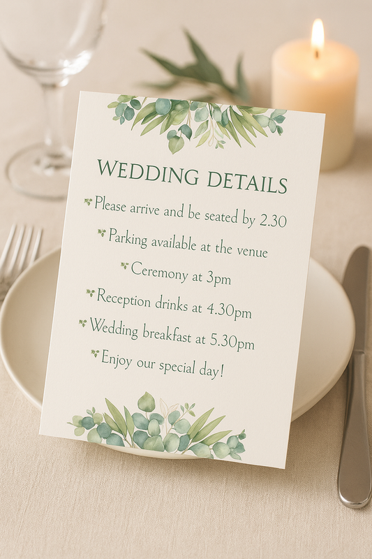 Eucalyptus Watercolour – Wedding Details