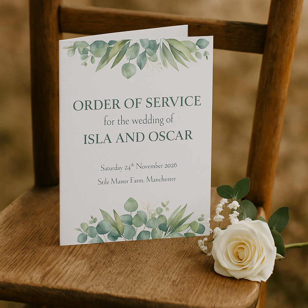 Eucalyptus Watercolour – Order of Service booklet