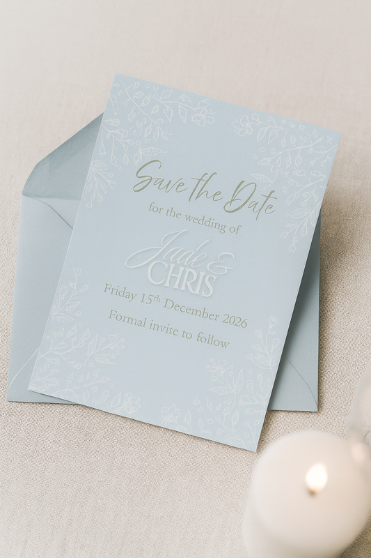 Save The Date – Floral Duck Egg