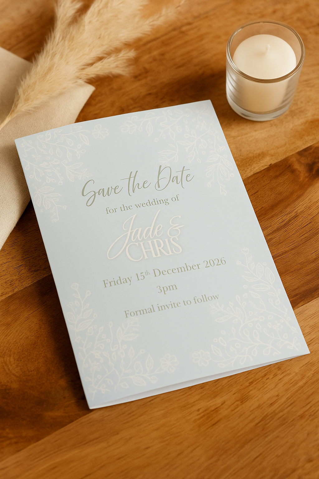 Save The Date – Floral Duck Egg