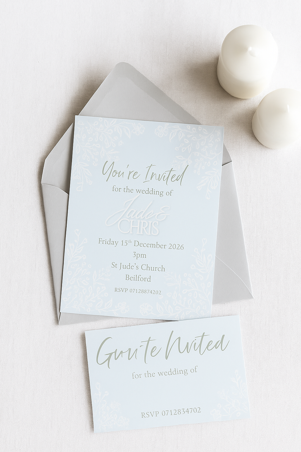 Wedding Invitation – Floral Duck Egg