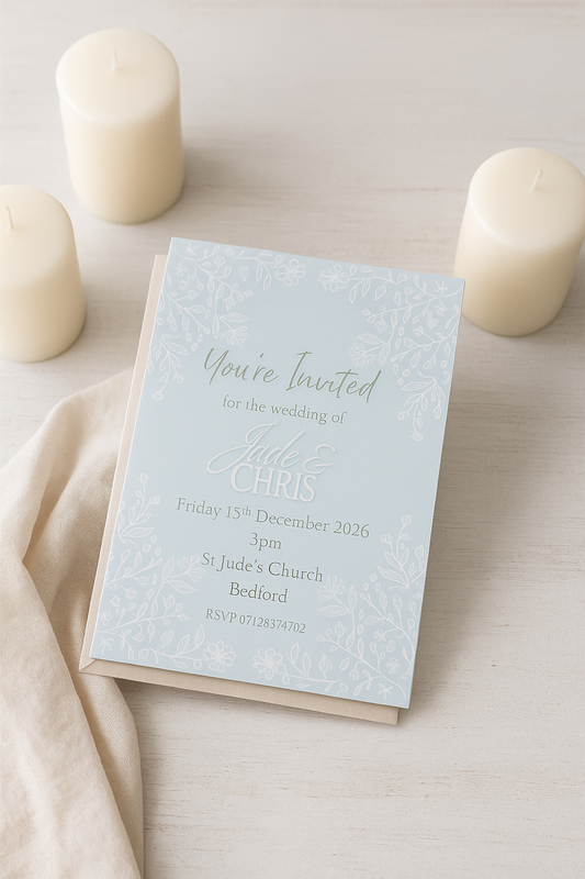 Wedding Invitation – Floral Duck Egg