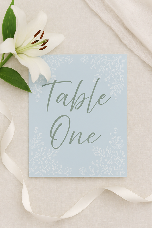Floral Duck Egg Wedding Table Signs