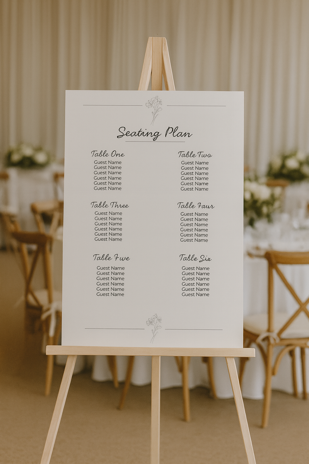 Monochrome Floral Wedding Guest Seating Plan
