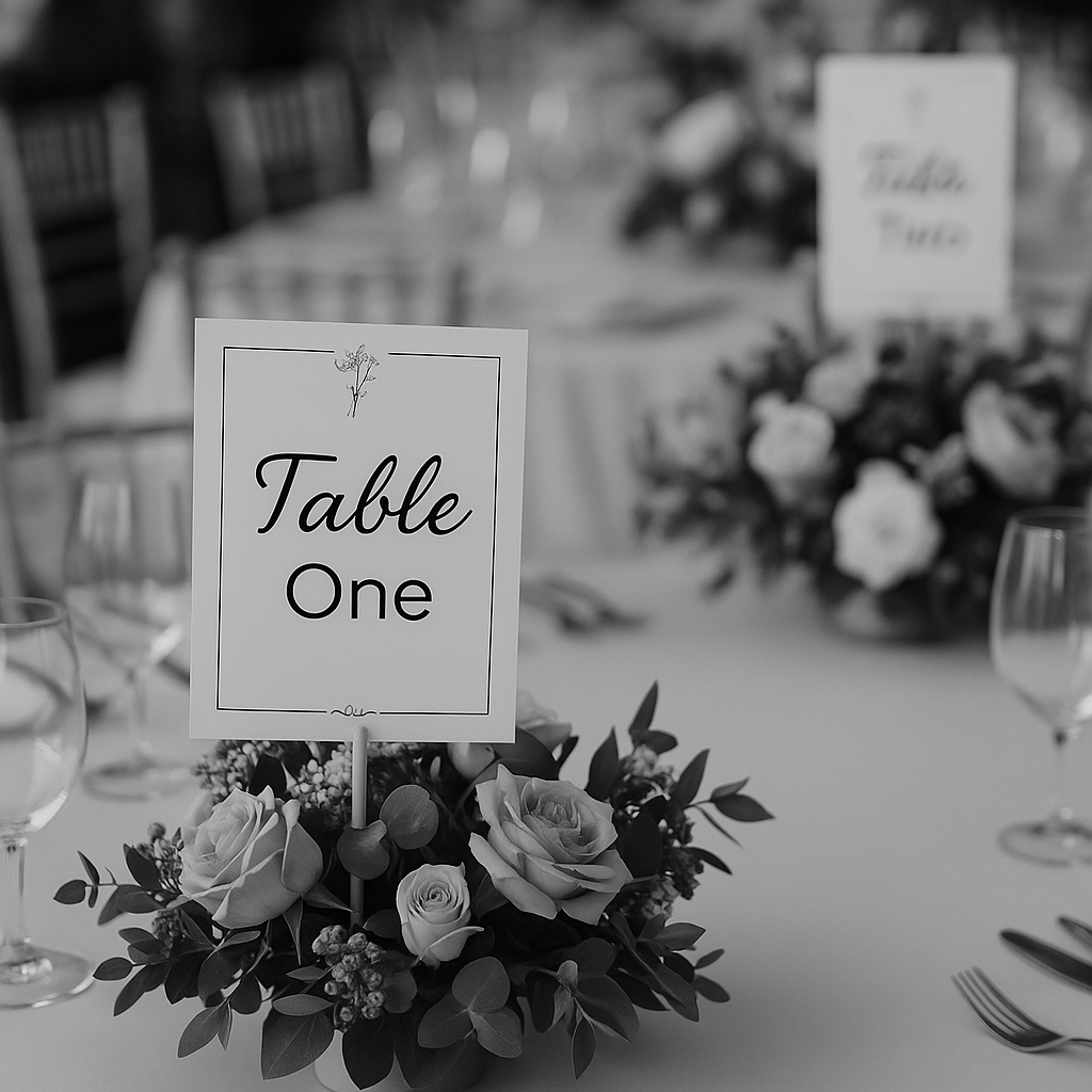 Monochrome Floral Wedding Table Signs