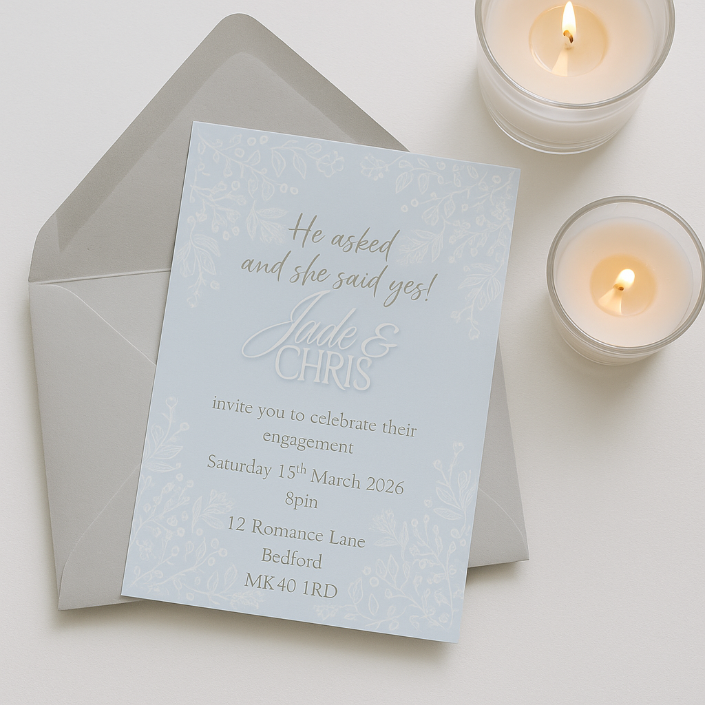 Engagement Invitation – Floral Duck Egg