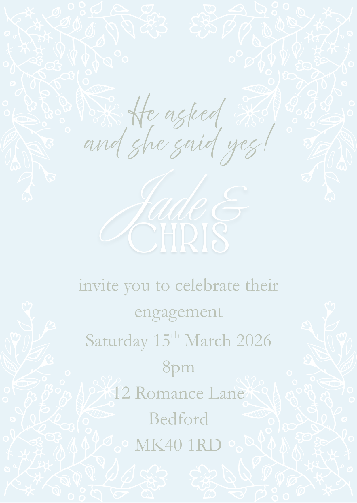 Engagement Invitation – Floral Duck Egg