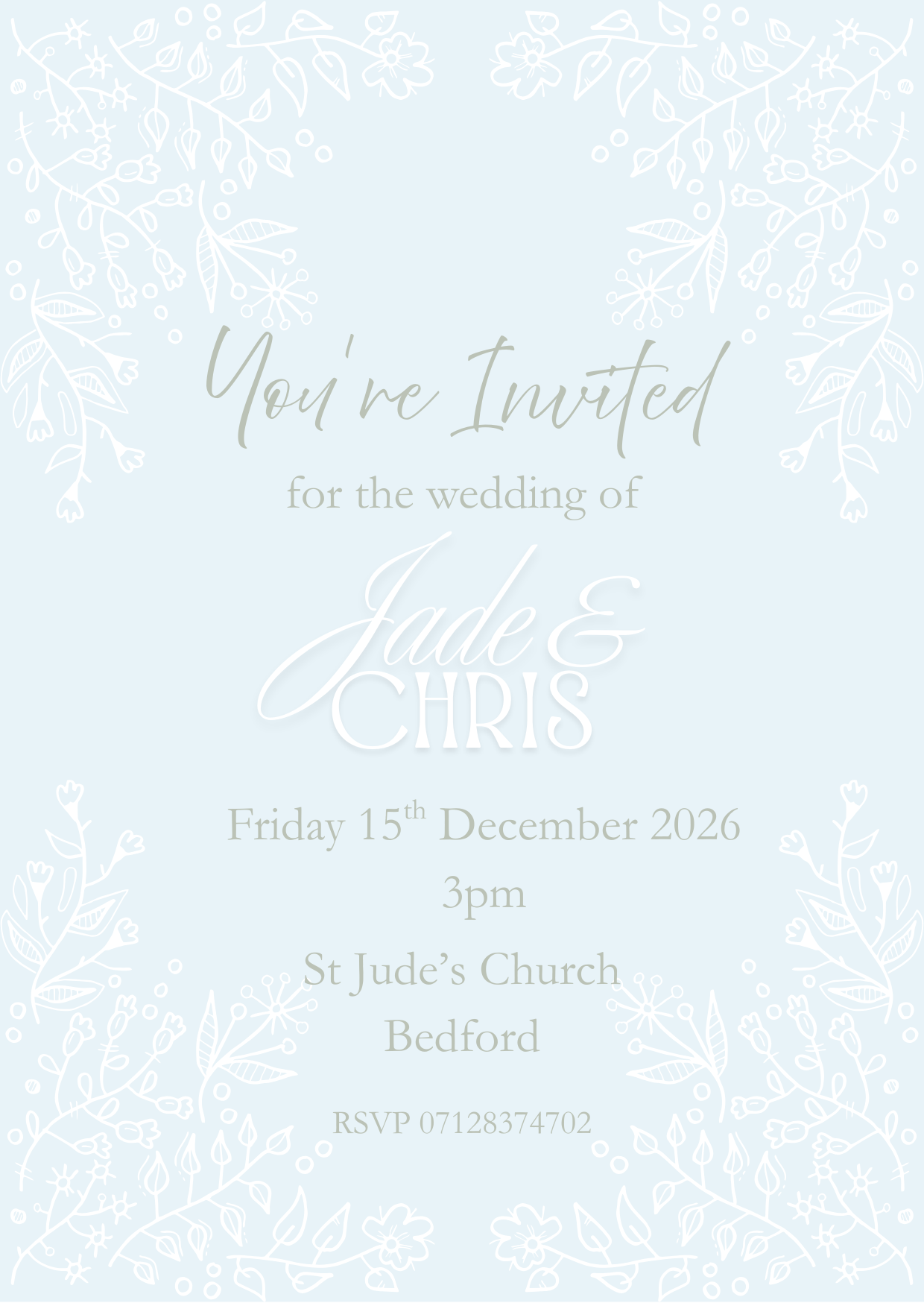 Wedding Invitation – Floral Duck Egg