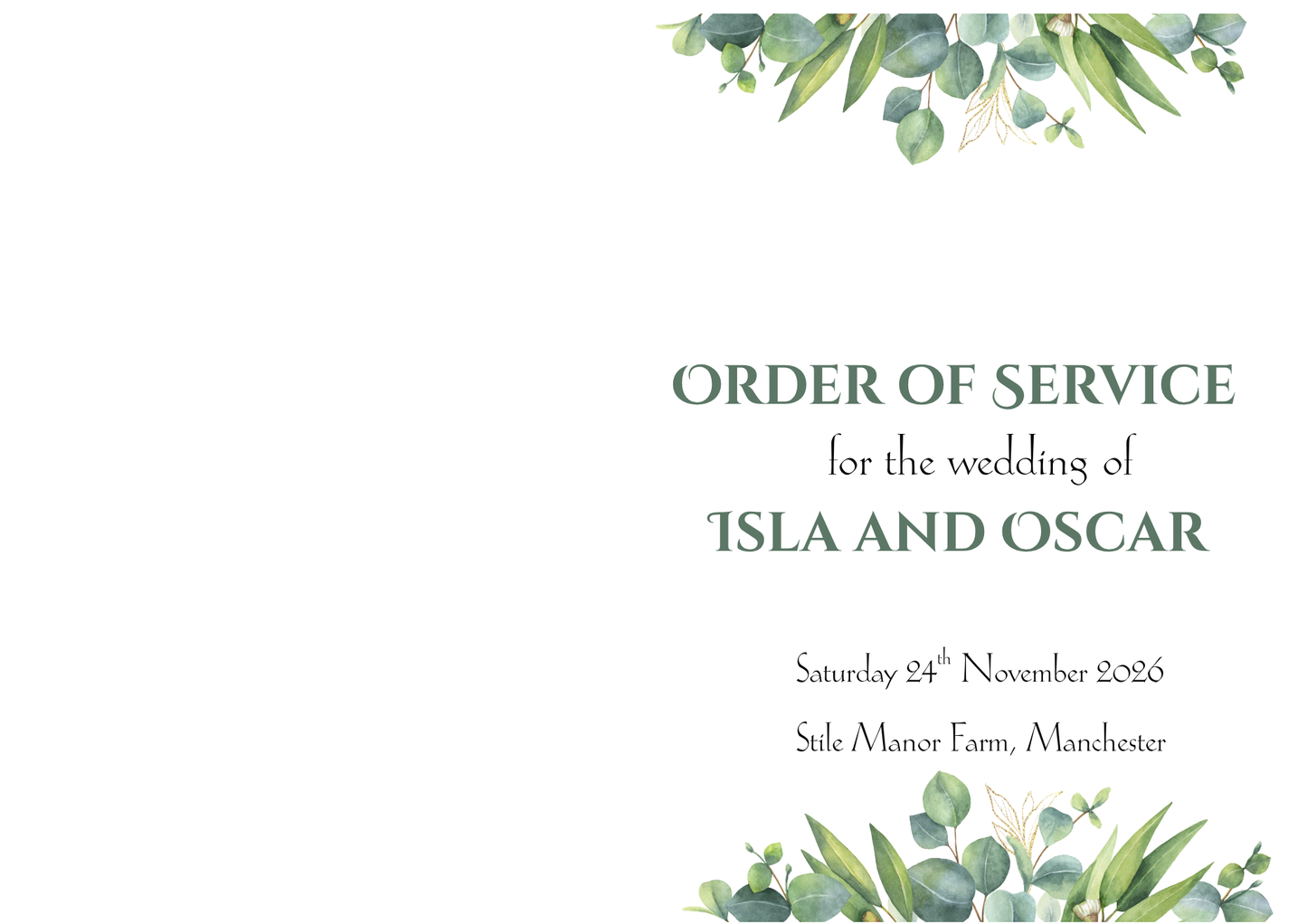 Eucalyptus Watercolour – Order of Service booklet