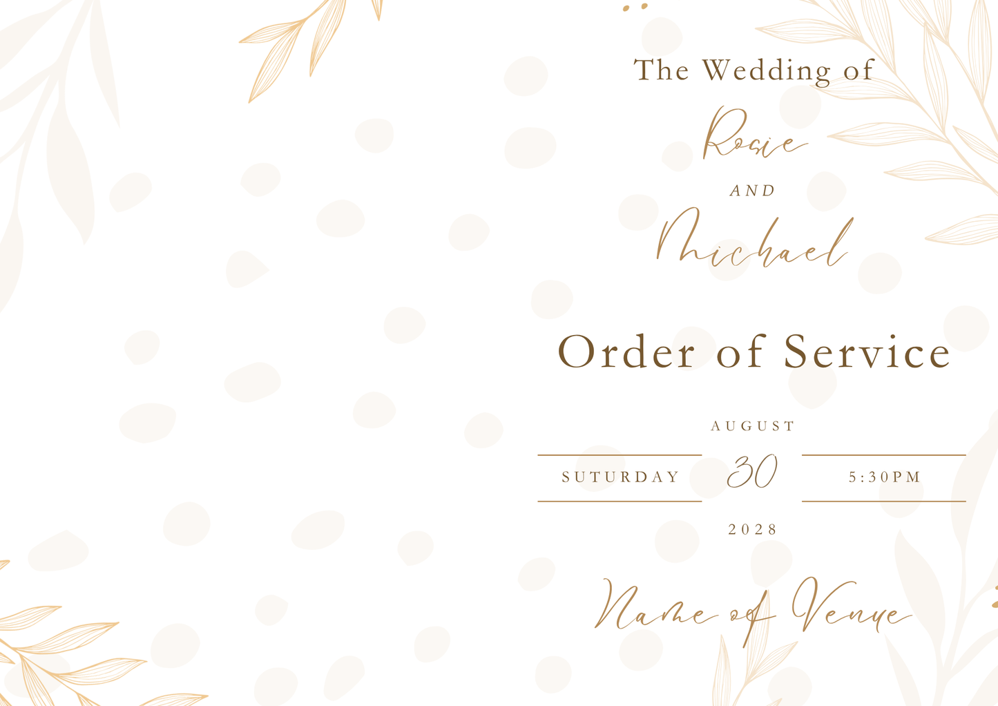 Pink and Gold Leaf Order of Service Booklet