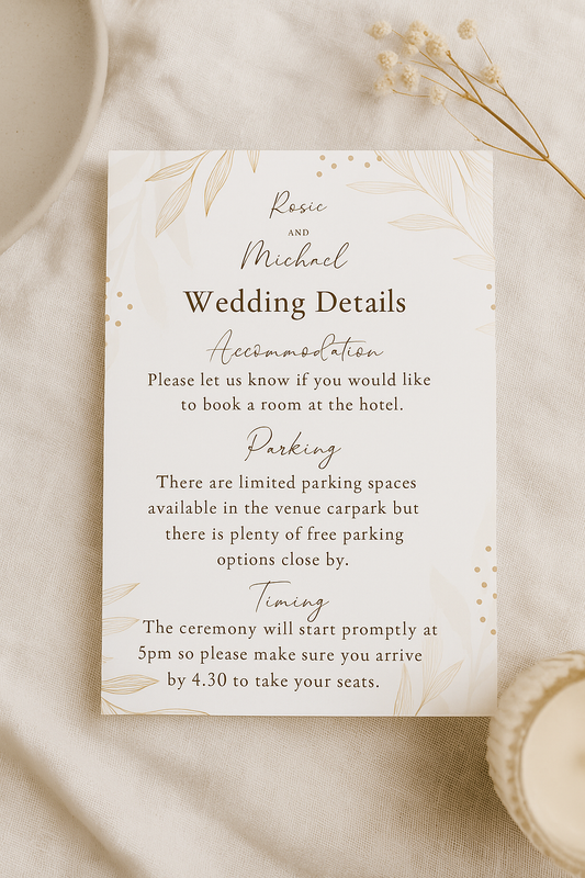 Pink and Gold Leaf Wedding Details