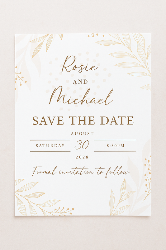 Pink and Gold Leaf Save the Date
