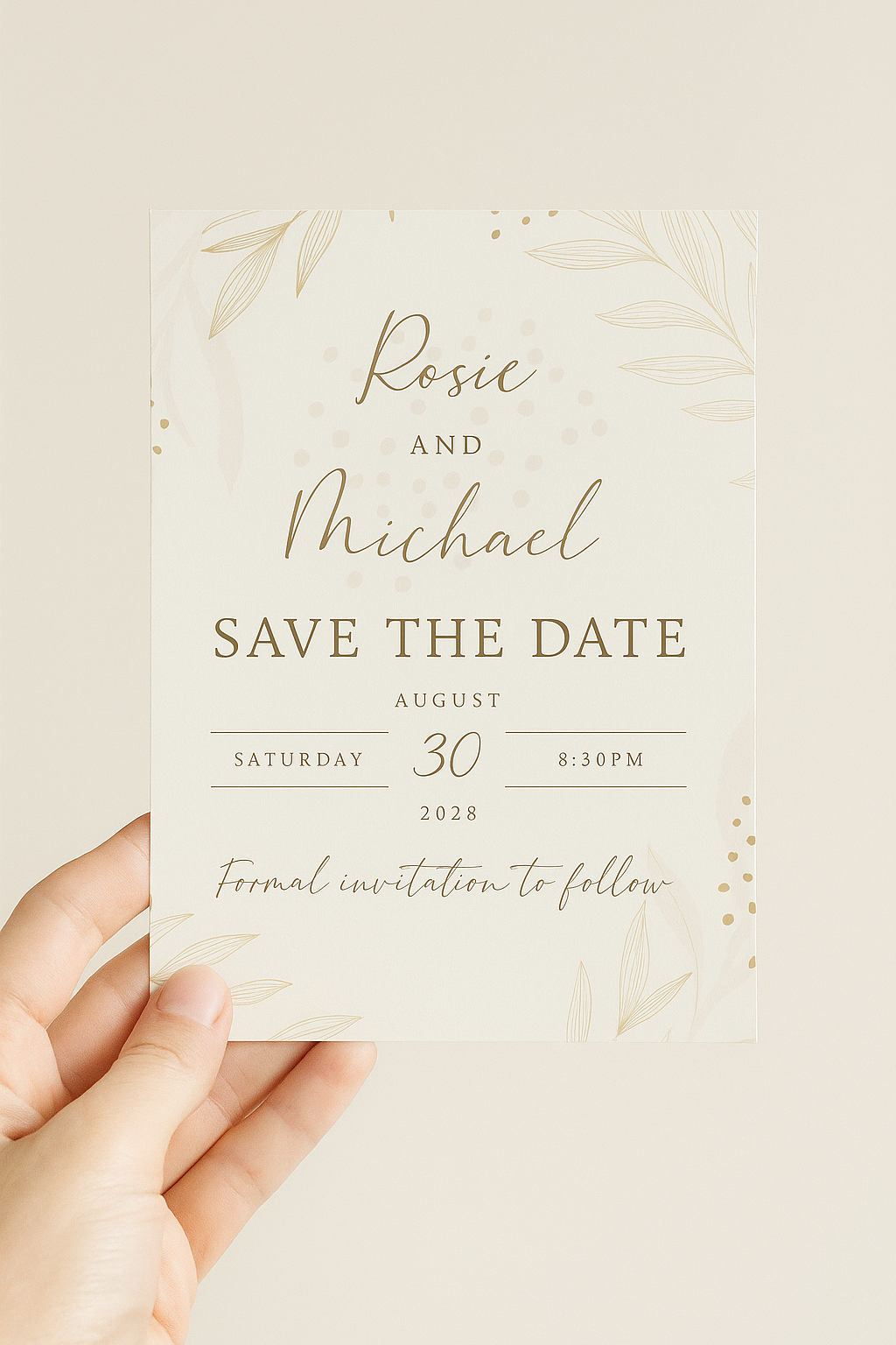 Pink and Gold Leaf Save the Date