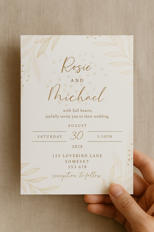 Pink and Gold Leaf Wedding Invitation